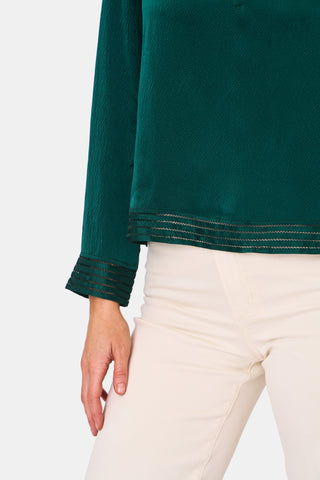 Roller Rabbit Green Feather Stitch Embroidery Marcy Top