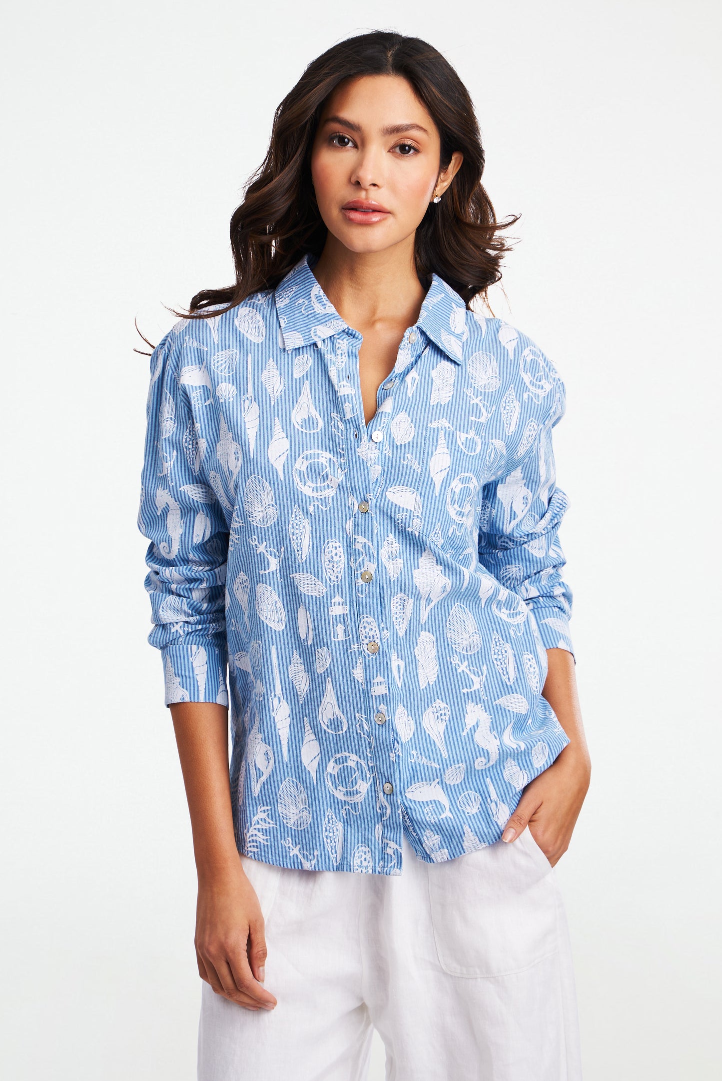 Seaside Stripe Boyfriend Shirt view 1
