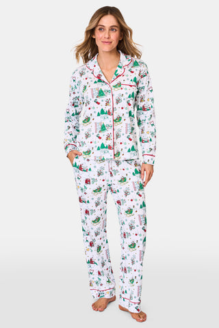 ROLLER RABBIT GREEN SNOW VILLAGE LONG SLEEVE POLO PAJAMAS