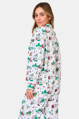 ROLLER RABBIT GREEN SNOW VILLAGE LONG SLEEVE POLO PAJAMAS