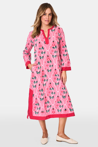 Roller Rabbit Pink Trellis Floral Embroidery Johanna Caftan