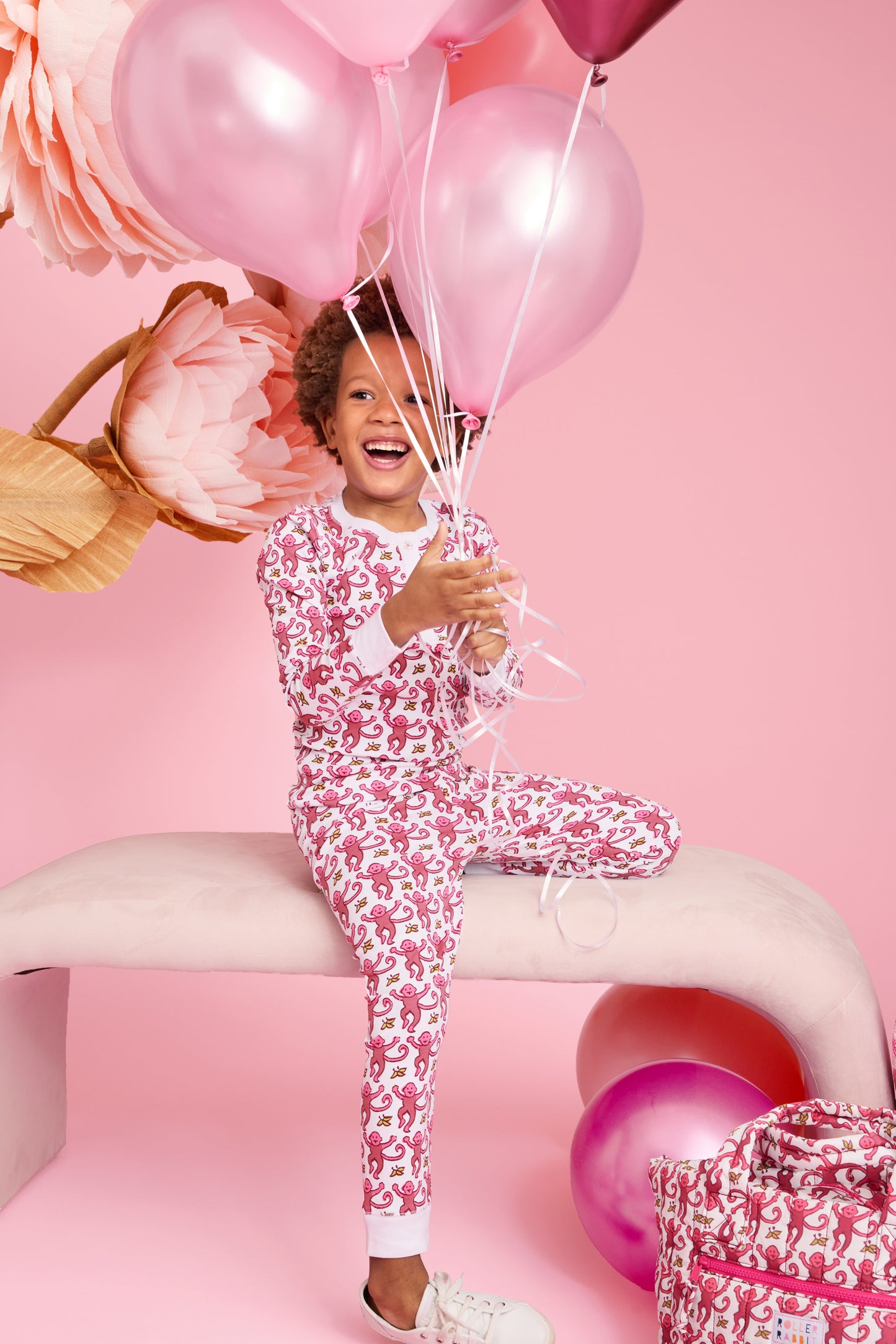 Roller Rabbit Pink Kids Monkey Pajamas view 2