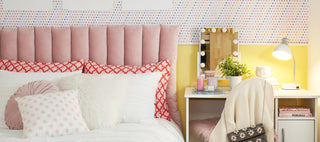 Roller Rabbit Dormify Collaboration featuring Pink Jemina Pillowcase Set and Disco Hearts Wallpaper