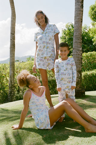 Roller Rabbit pajamas womens and kids outside on the grass