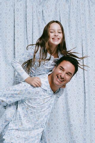 Roller Rabbit Blue Mens Starry Nights Lattice Long Sleeve Polo Pajamas