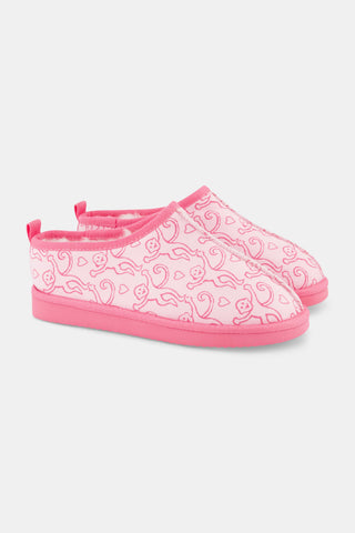 Pink LUHE Lovely Monkey Fuzzy Clogs featuring a heart pattern and a fuzzy interior lining.