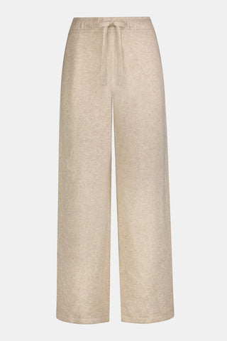 AFFINA Olivia Pant in beige cashmere blend, featuring a flare-leg silhouette, wide-leg fit, and an elastic drawstring waist.