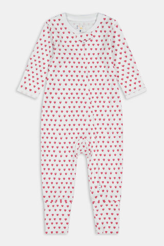 HIALPESA Infant Hearts Foldover Footie with a white background, red heart print, and a front zipper closure.