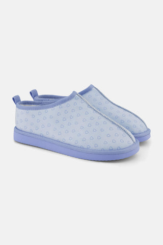 Light blue LUHE Hearts Fuzzy Clogs with a repeating heart pattern and a warm lining.
