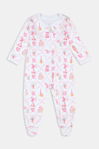 Roller Rabbit Pink Infant Sugarplum Lattice Zipper Footie