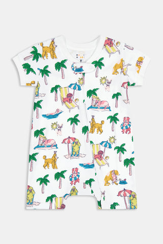 Roller Rabbit Pink Infant Poolside Pups Short Sleeve Zipper Onesie