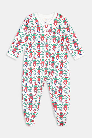 Roller Rabbit Green Infant Monkey Mas Patchwork Zipper Footie