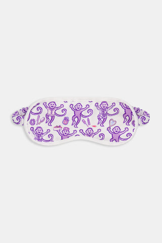Elevate your get ready with me routine with the TEXPIMA Get Ready With Me Eye Mask—a purple and white eye mask adorned with playful monkey illustrations and an elastic band featuring the same whimsical monkey pattern.