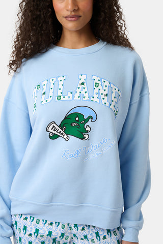 Roller Rabbit Blue Tulane Greenwave Andie Crewneck