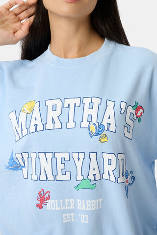 Light blue sweatshirt with 'Martha's Vineyard' text and graphics on a white background