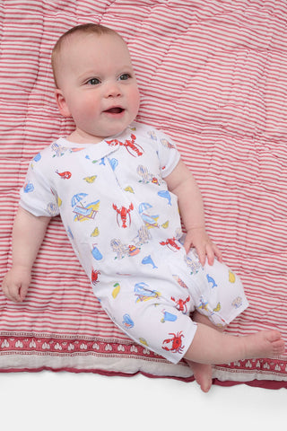Roller Rabbit Red Infant Catch Of The Day Short Sleeve Zipper Onesie