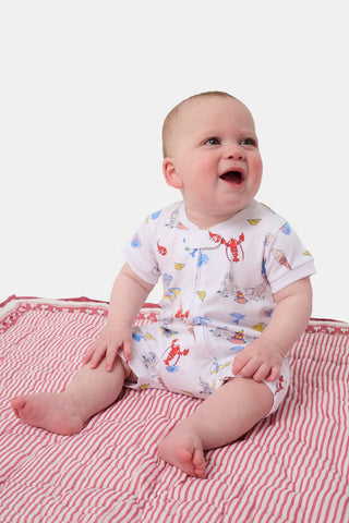 Roller Rabbit Red Infant Catch Of The Day Short Sleeve Zipper Onesie