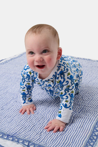 Roller Rabbit Blue Infant Monkey Zipper Footie
