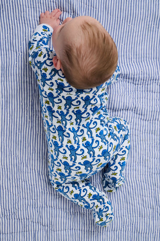 Roller Rabbit Blue Infant Monkey Zipper Footie