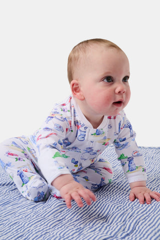 Roller Rabbit Blue Infant Monkey On The Vineyard Zipper Footie