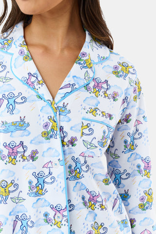 Roller Rabbit Pink April Showers Long Sleeve Polo Pajamas
