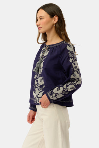 Roller Rabbit Navy Cross Stitch Vine Jayden Top