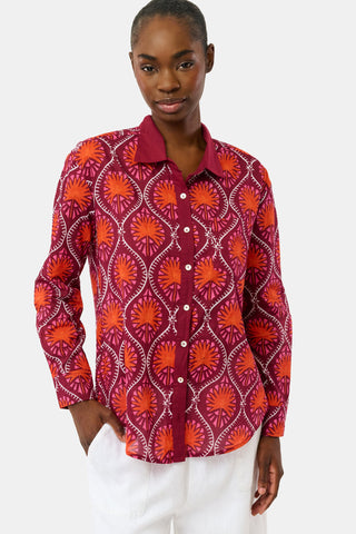 Roller Rabbit Burgundy Palm Fronds Boyfriend Shirt