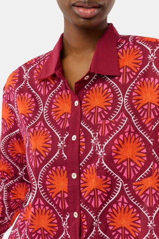 Roller Rabbit Burgundy Palm Fronds Boyfriend Shirt