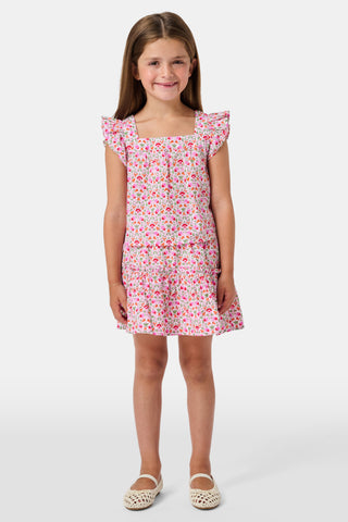 A Roller Rabbit Kids Garden Gate Floral Alexis Skirt with matching briefs, both showcasing a pink, green, and white flower pattern, is displayed on a plain white background. This cotton skirt is ideal for girls who love playful floral prints.
