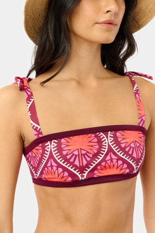 Roller Rabbit Burgundy Palm Fronds Oceana Bikini Top