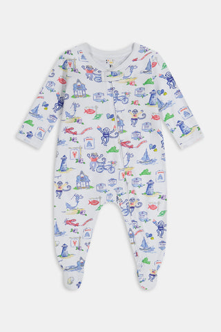 Roller Rabbit Blue Infant Monkey On The Vineyard Zipper Footie