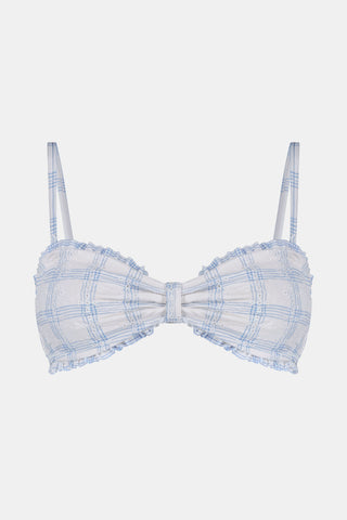 Roller Rabbit Light Blue Sun Check Eyelet Sydney Bikini Top