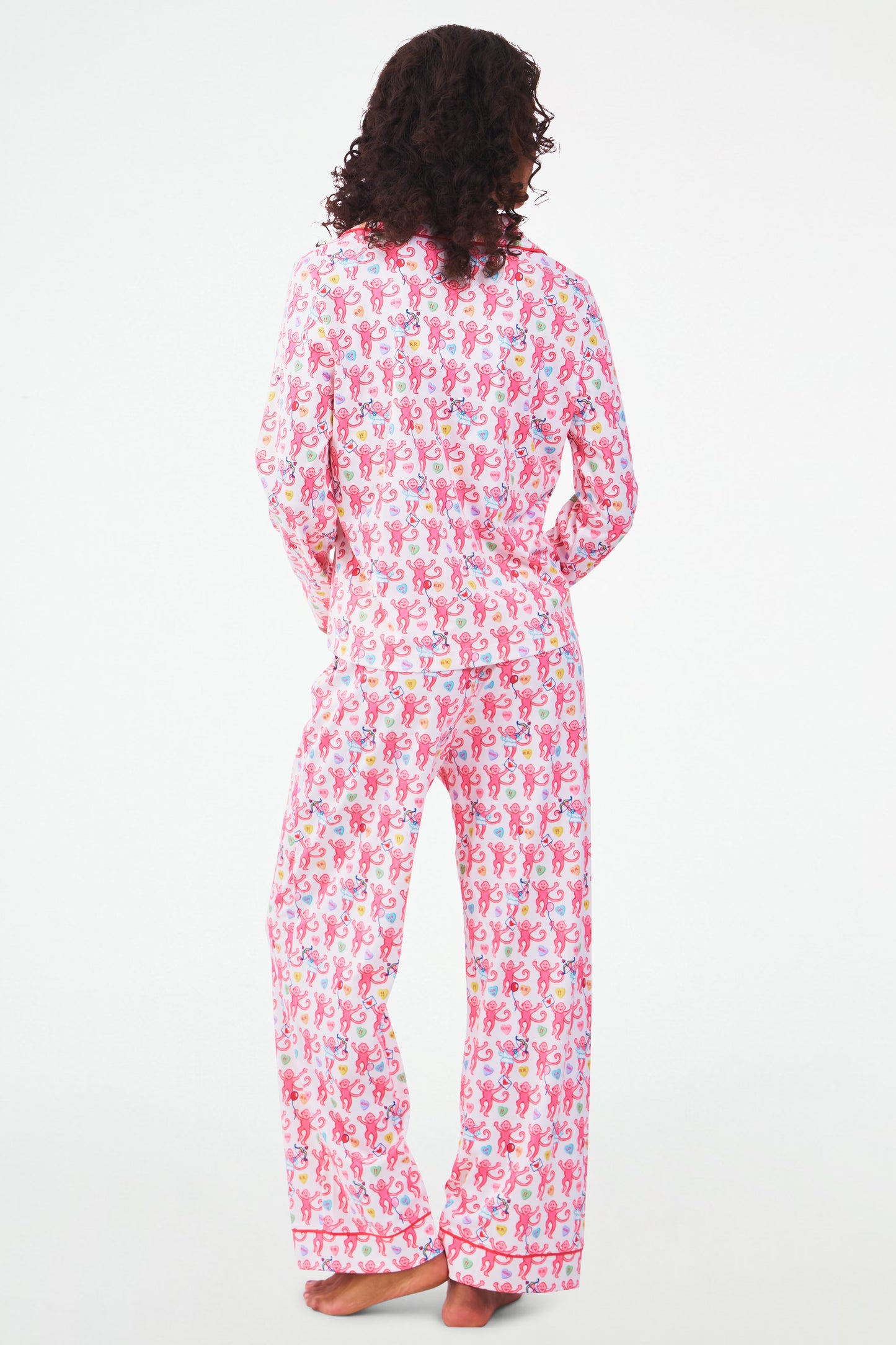 Roller Rabbit Be My Monkey Long Sleeve Polo Pajamas Pink 