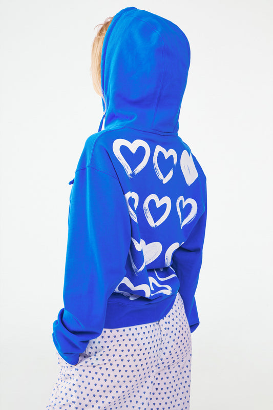 Roller Rabbit Cobalt Painted Hearts Classic Zip Hoodie