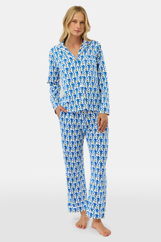 Roller Rabbit Blue Monkey Long Sleeve Polo Pajamas