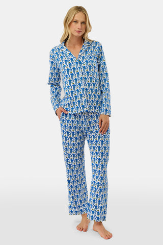 Roller Rabbit Blue Monkey Long Sleeve Polo Pajamas