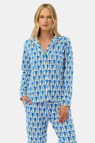 Roller Rabbit Blue Monkey Long Sleeve Polo Pajamas