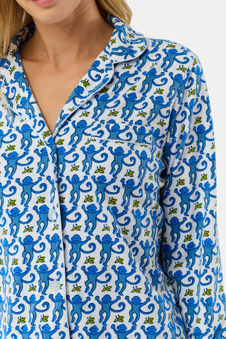 Roller Rabbit Blue Monkey Long Sleeve Polo Pajamas