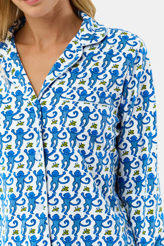 Roller Rabbit Blue Monkey Long Sleeve Polo Pajamas