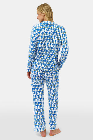 Roller Rabbit Blue Monkey Long Sleeve Polo Pajamas
