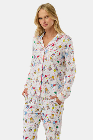 Roller Rabbit White Birthday Bonanza Long Sleeve Polo Pajamas