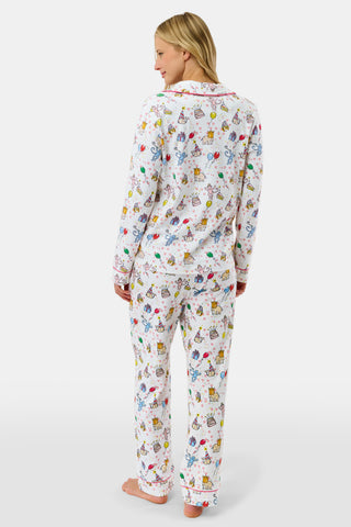 Roller Rabbit White Birthday Bonanza Long Sleeve Polo Pajamas