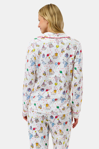 Roller Rabbit White Birthday Bonanza Long Sleeve Polo Pajamas