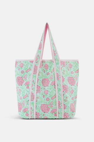 Roller Rabbit Pink Camellia Block Quilted Tote