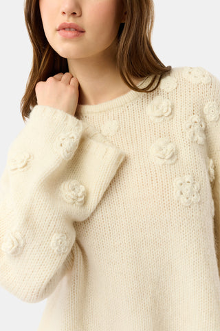 Roller Rabbit Cream Crochet Floral Quinn Sweater