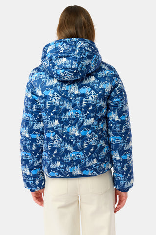 Roller Rabbit Navy Ski Toile Reversible Puffer Jacket