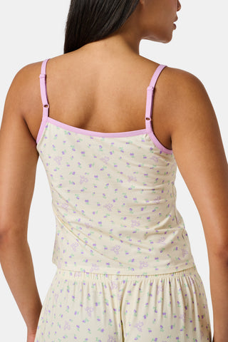 Yellow wide-leg pajama pants with a small yellow floral print pattern, crafted from a soft cotton modal blend, shown on a white background. These comfortable Roller Rabbit Mini Monkey Blossom Monroe Pants are perfect for relaxing at home.