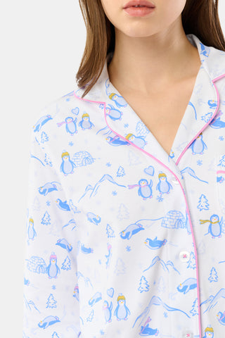 Roller Rabbit Blue Penguin Party Long Sleeve Polo Pajamas