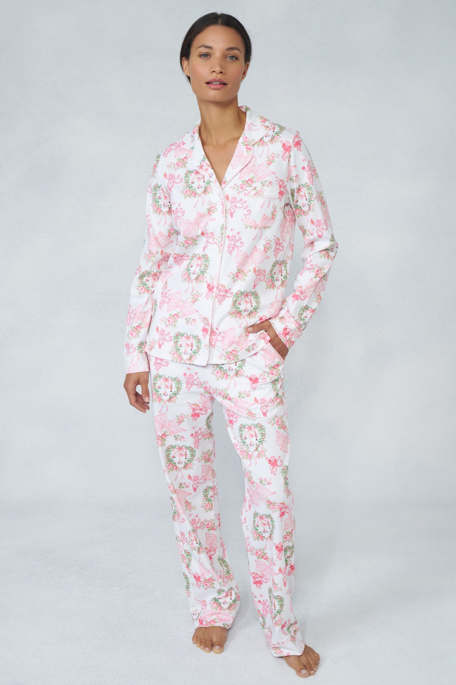 Roller Rabbit x LoveShackFancy Merry Monkey Beaux Long Sleeve Polo Pajamas