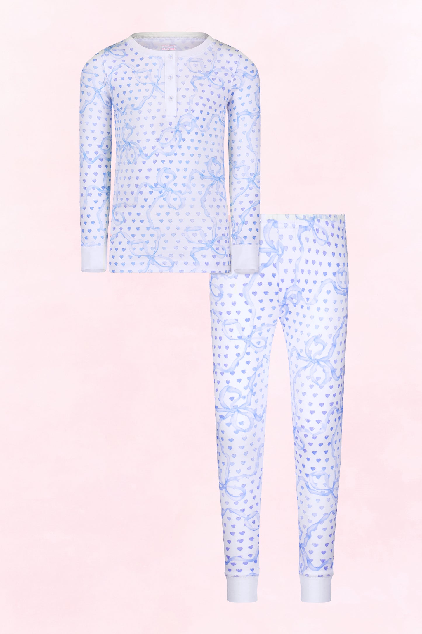 LoveShackFancy x Roller Rabbit Kids Pale Blue Luna Bow Hearts Pajamas view 6